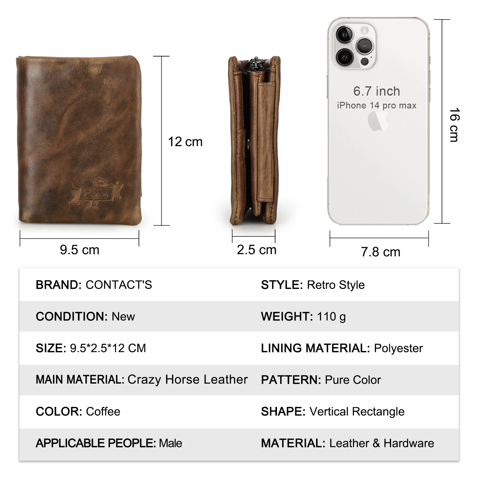 CONTACT'S Genuine Leather Wallets for Men Short Trifold Casual Men Wallets Luxury Designer Card Holders Coin Purses Money Clip