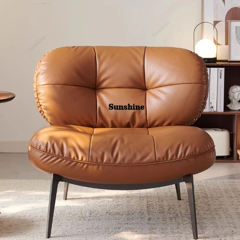 

Modern simple Italian small apartment living room single sofa design, home bedroom leather leisure