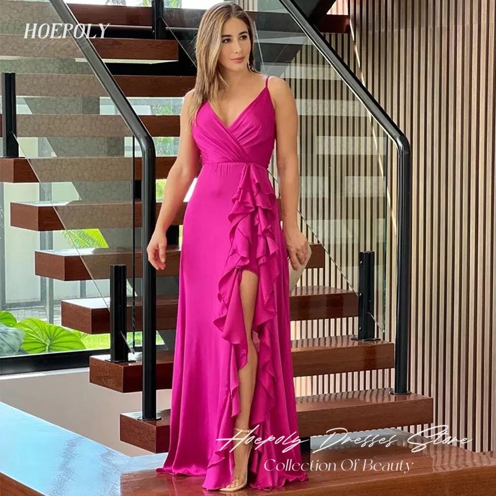 

Hoepoly V-Neck Mermaid Prom Dresses For Wowen Chiffon Side Split Sleeveless Floor-Length Party Dress New 2023