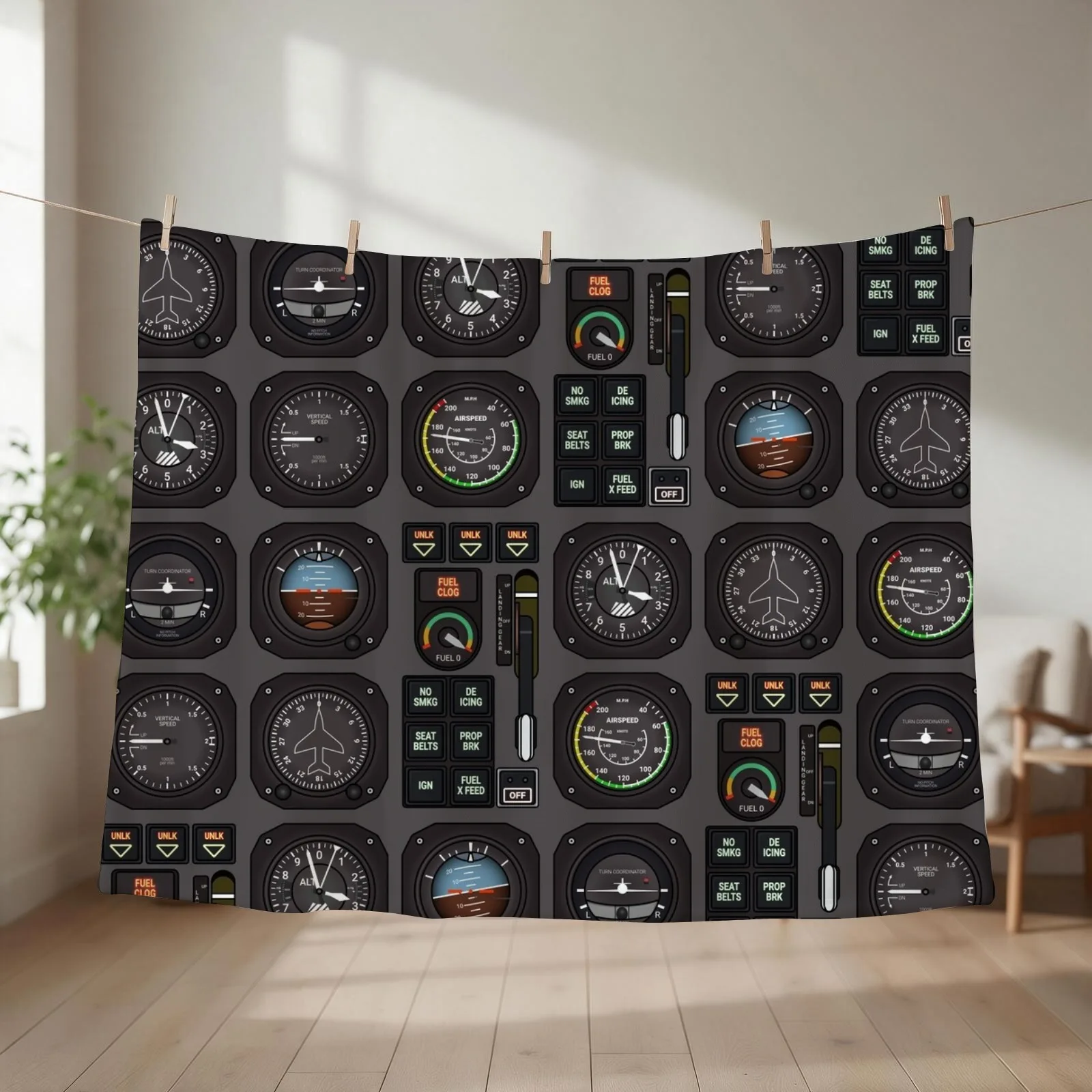 Pilot Flight Instruments Throw Blanket couch cozy soft plush fuzzy picnic outdoor blanket