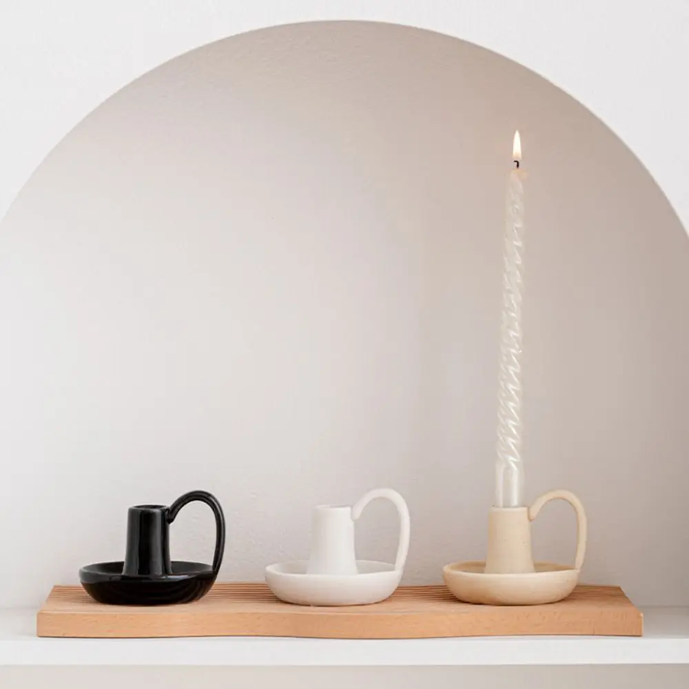 Simple European Style Tea Cup Candle Holder Elegant Romantic Ceramic Candlestick Creative Handle Design Wax Melt Burner Party
