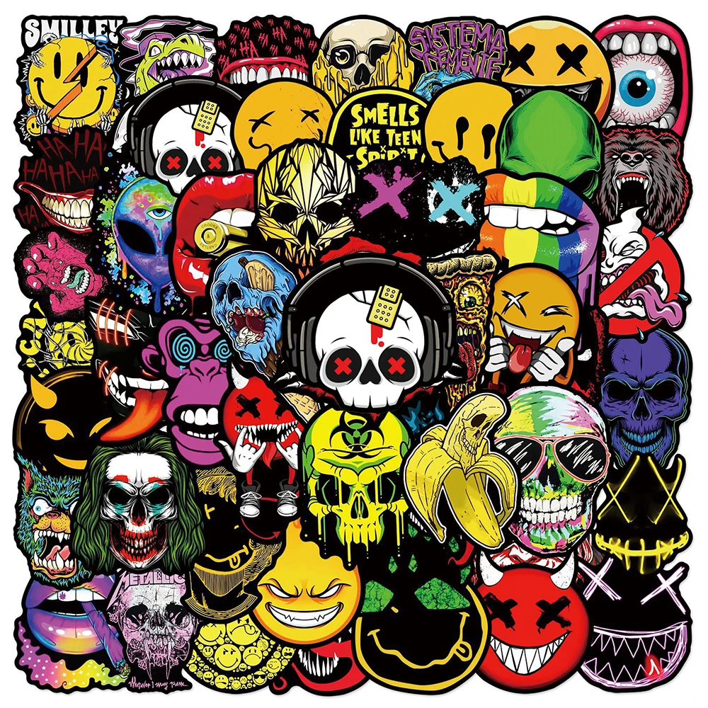 10/30/50PCS Horror Smiley Meme Stickers Cool Graffiti Skateboard Luggage Laptop Bike Car Decals DIY Waterproof Sticker Kids Toy