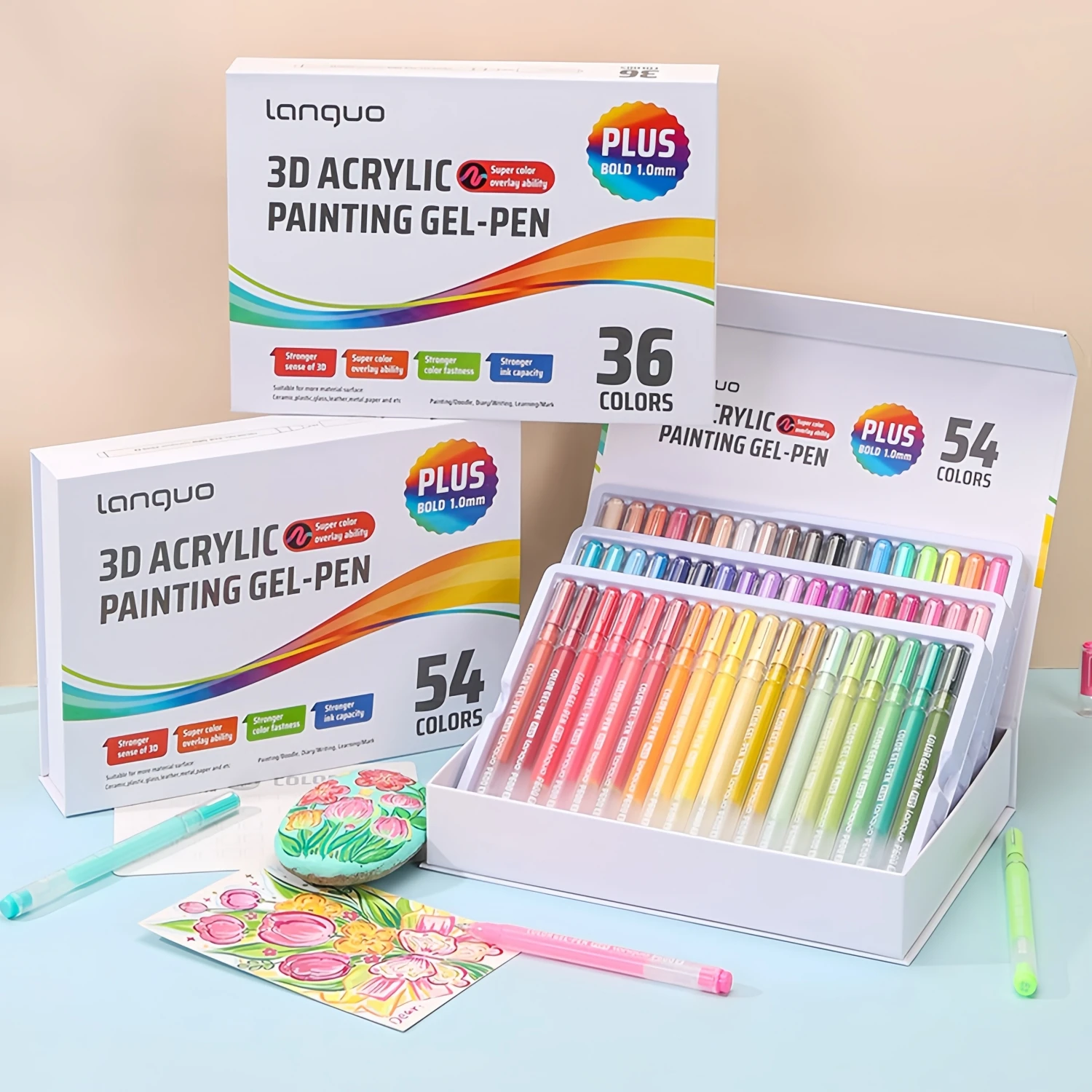 

Blue Fruit 3D Acrylic Painting Gel Pen Set 36/54 Colors Multiple Specifications Available 1.0mm Press-Type Spring Pen Tip Large Capacity High Coverage Ink Suitable for Multiple Materials Hand Drawing / Stone Ceramics / Journal Illustrations Special Art Pe