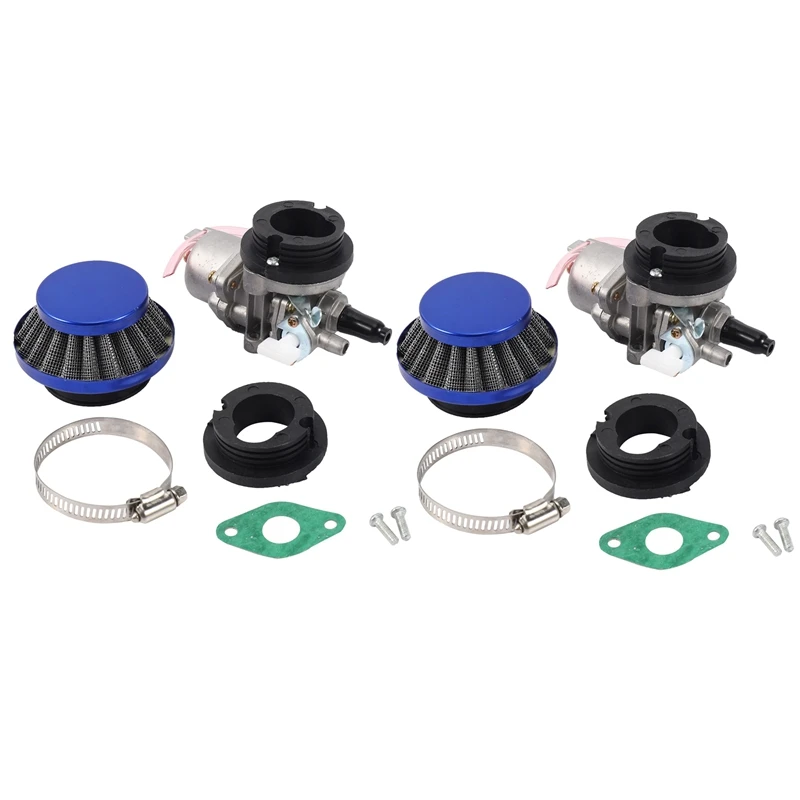 2X Carburetor Carb Carby + Blue Air Filter + Stack For 2 Stroke 47Cc 49Cc Engine Moto Kids Atv Quad Dirt Bike Minimoto