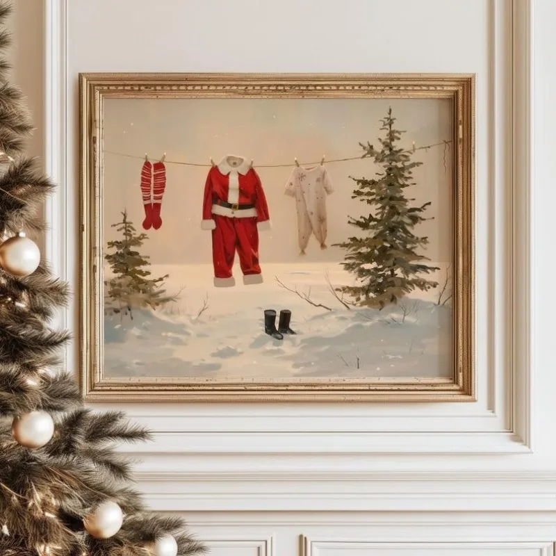 

Laundry Room Decor | Santa's Clothes Art Print | Wall Art | Holiday Poster | Trendy Christmas Decor Frameless Poster