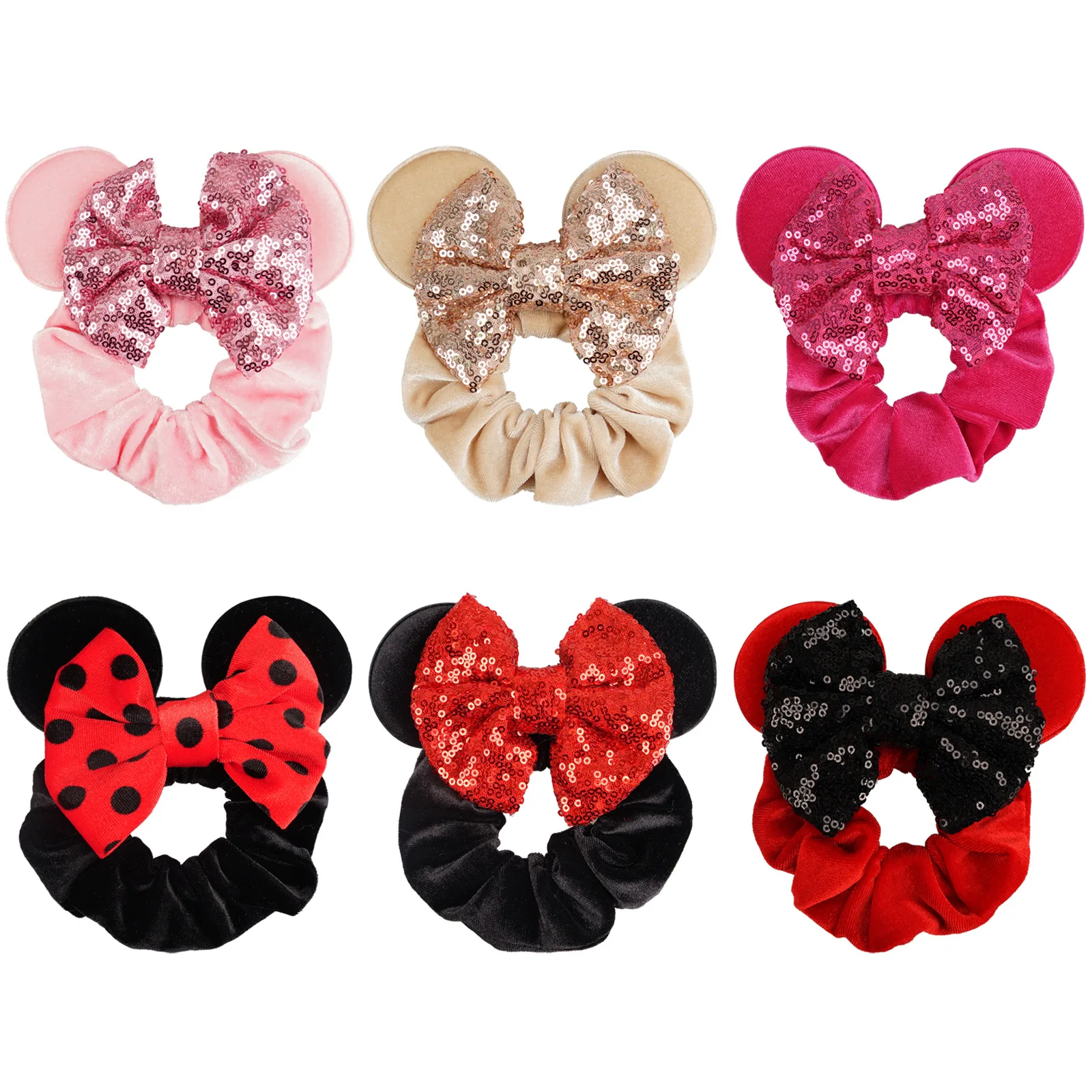 Minnie Mouse Ears Hair Scrunchies Velvet Hairbands For Girls Sequins Bows Headband Baby DIY Accessories Party Decoration