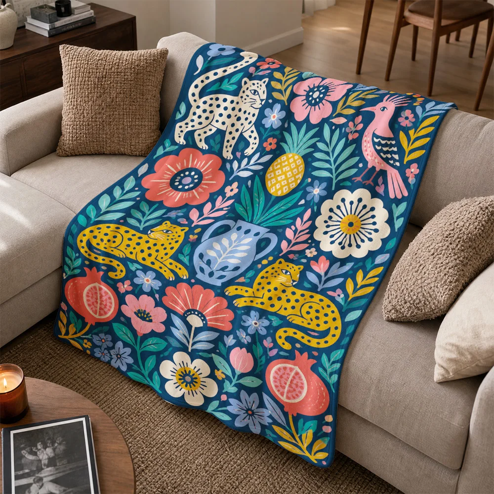 Boho Throw Blanket Sofa Decor Tropical Jungle Animals Peacock Floral Print Couch Cover Cozy Living Room Accent Statement Textile