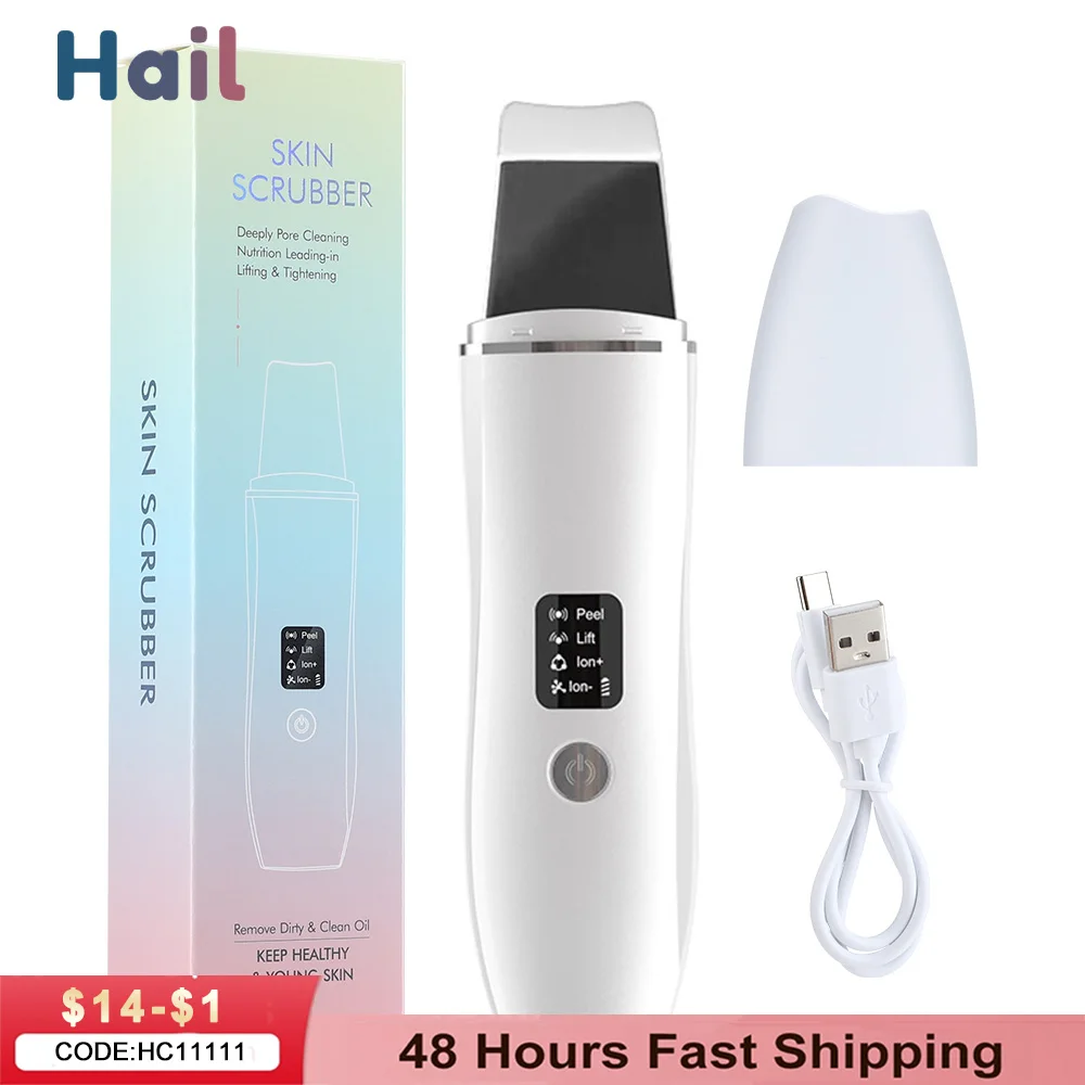 EMS Ultrasonic Skin Scrubber Vibration Facial Spatula Peeling Shovel Ion Acne Blackhead Remover Clean Cavitation Face Massager