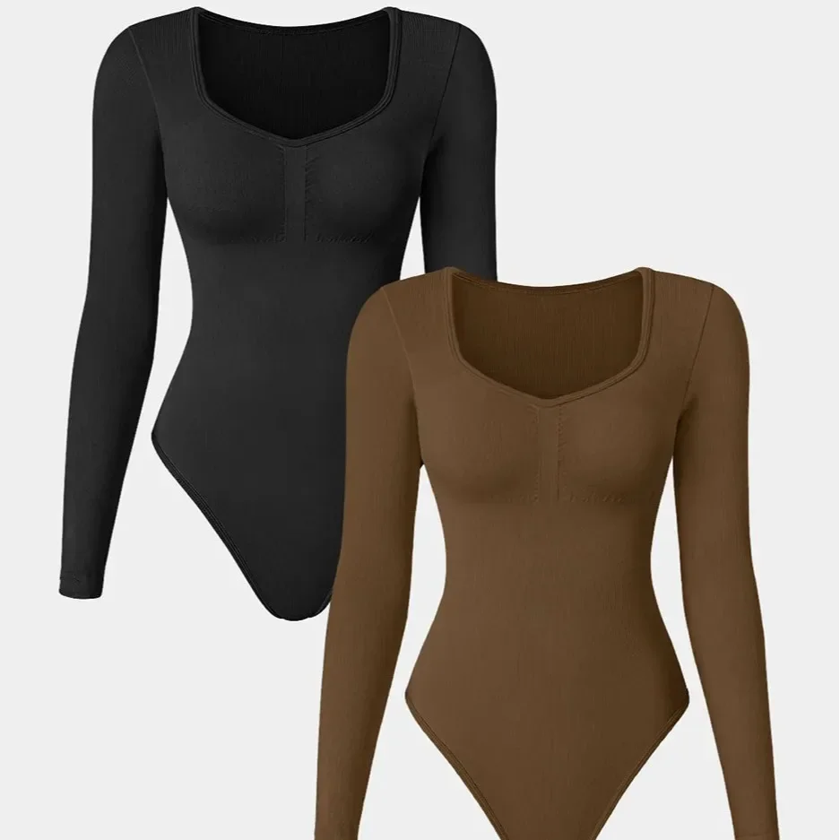 Seamless Knit Long Sleeve V-Neck Yoga Sport Bodysuit European And American Best Seller Casual Comfortable Women's Clothing
