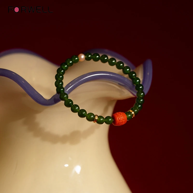 FORWELL جودة عالية الأخضر الداكن حجر اليشم الطبيعي خرز سوار الأحجار الكريمة DIY سحر اليدوية والمجوهرات هدية الزفاف