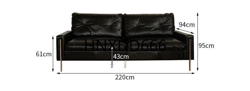 Black retro straight row living room Bauhaus first layer cowhide down sofa