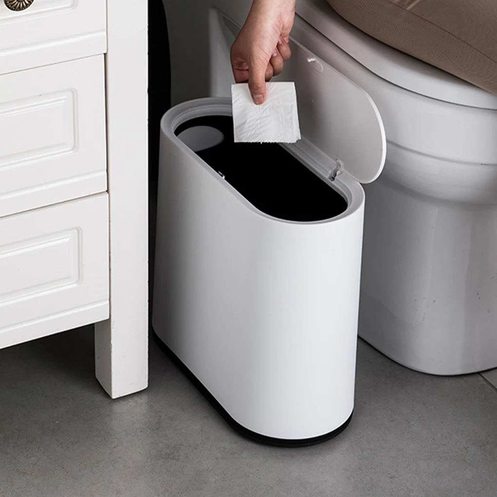 Bathroom Bin With Push-type Lid - Neat Look 6L Capacity Large Capacity ABS Trash Can Toilet Grey