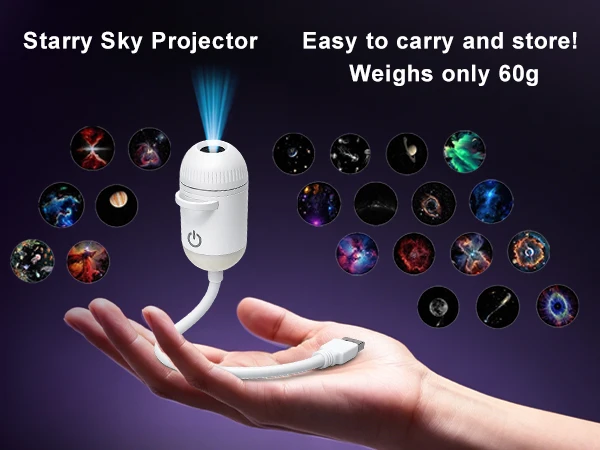 2 in 1 USB Ambient Projection Light Adjustable Focus Car Interior Light Home Room Starry Star Romantic Saturn Galaxy Night Light