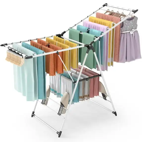 

Folding Indoor/Outdoor Portable Dryer for Clothing and Towels – Collapsible Laundry Clothes Stand by Everyday Home (White)