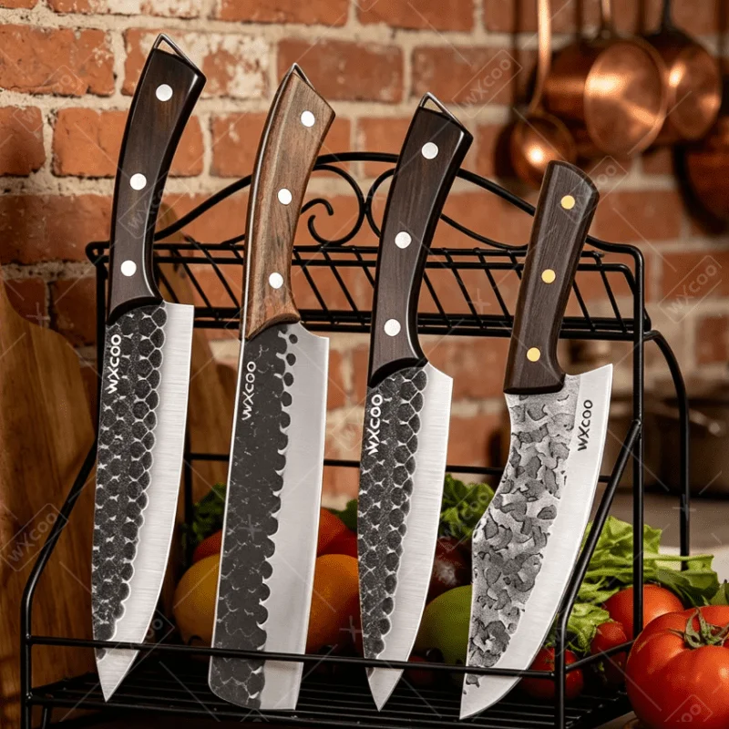 Juego de 4 Cuchillos de Cocina de Acero Inoxidable: Cuchillo de Deshuesar, Cuchillo para Carne, Cuchillo para Frutas y Funda, Regalo para Fiestas, para Cortar Carne de Res y Pescado