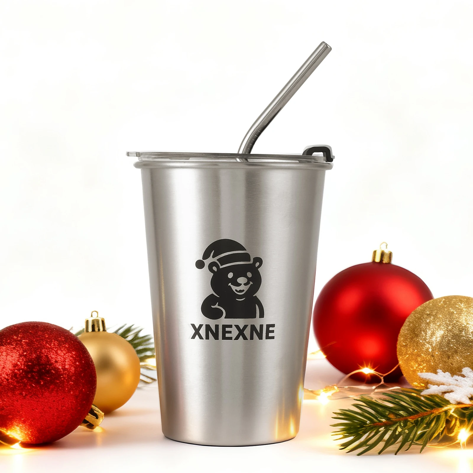 

XNEXNE 16 Oz Cute Bear Insulated Stainless Steel Coffee Tumbler with Lid Water Bottle Travel Mug for Office Camping Christmas