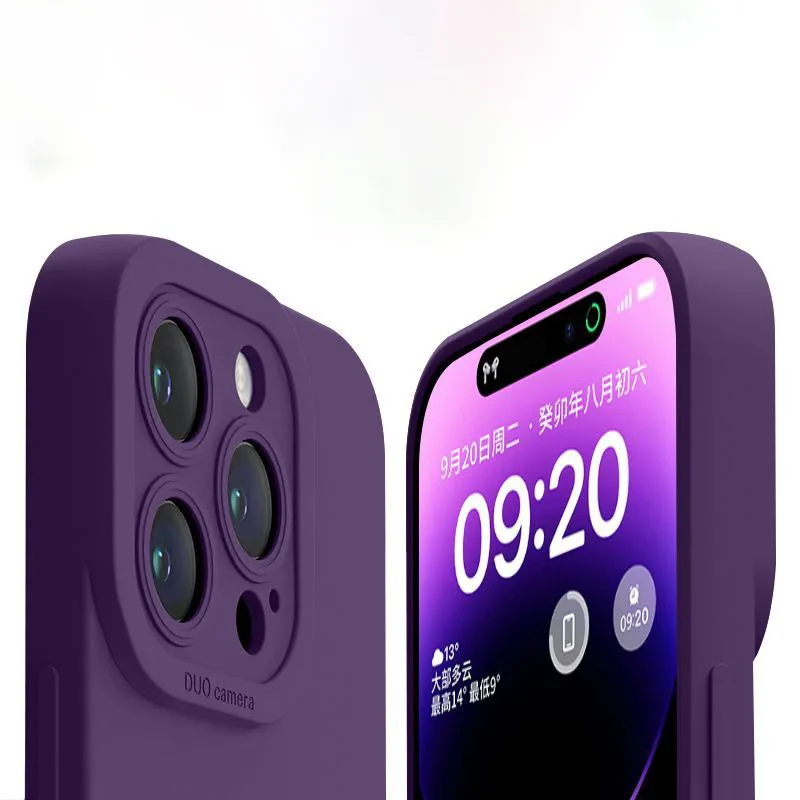 Capa de telefone macia leve para Apple, silicone líquido, anti-queda, adequada para Apple 15, 14, 13, 12 Pro Max, Pro, Plus