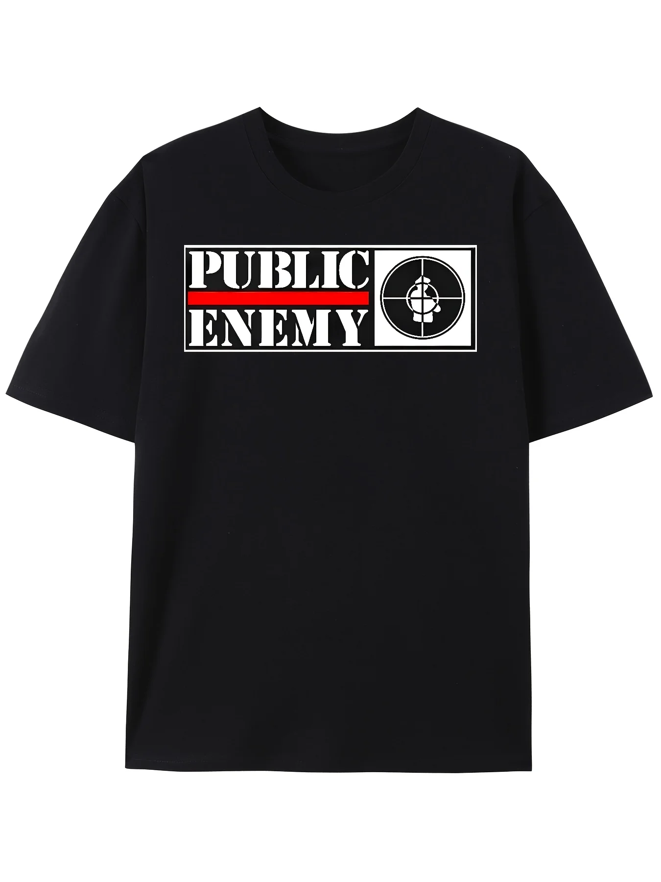 

Men's Public Enemy Graphic T-Shirt Bold Lettering Target Design, Chuck D Flavor Flave Fight The Power Spike, Regular Fit