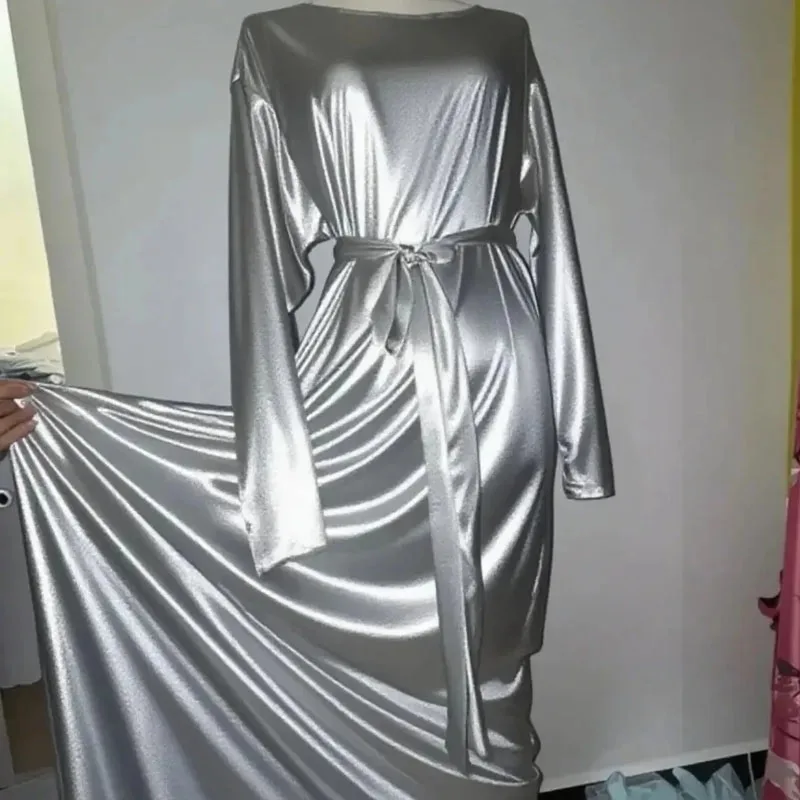 

Sexy Glossy Men Women Satin Soft and silky touch Long Dress Long Sleeve Loose Night Dress Plus Size Sleeping Robe