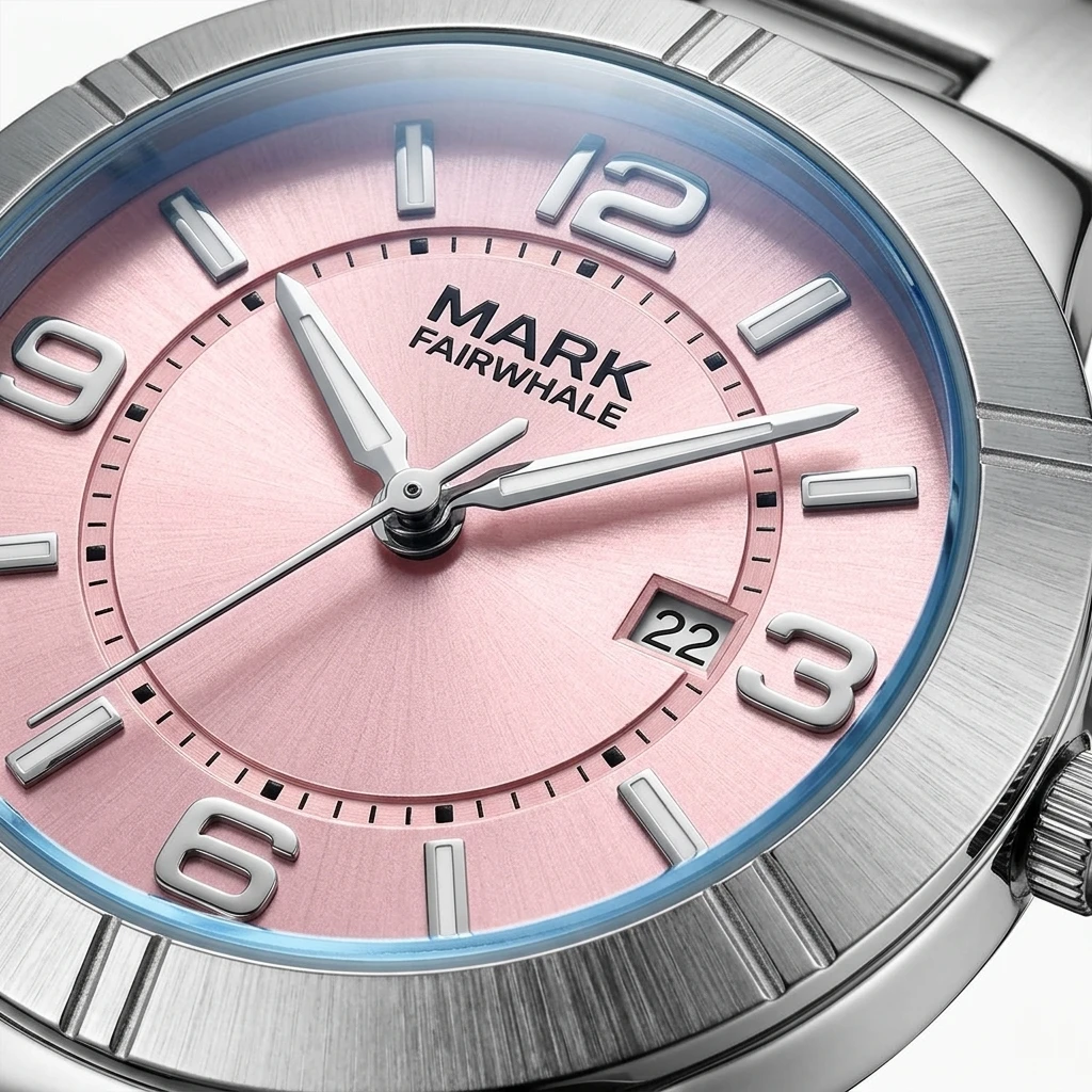 Mark Fairwhale Ladies Quartz Watch Round White Dial Day Date Window Two-tone Metal Link Bracelet Female Wristwatch
