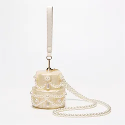 Cake Fashion Ladies Wedding Banquet Handbag Creative Adult Girls Pearl Chian Party Bag Phone Bag Summer New Women's Acrylic Bag