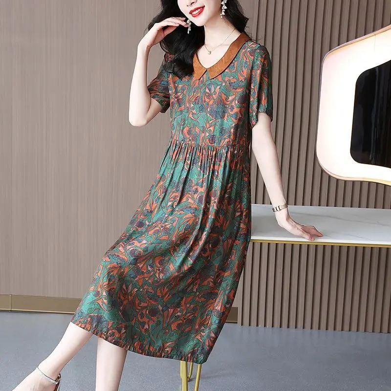 2023 Summer New Temperament Women's Clothing Short Sleeve V-Neck Elegant Fashion Printed Commuter Medium and Long Floral Dress