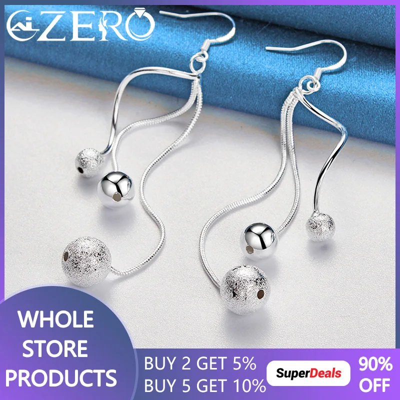 

ALIZERO 925 Sterling Silver Frosted Smooth Beads Drop Earrings For Women Wedding Engagement Party Fashion Jewelry Gifts