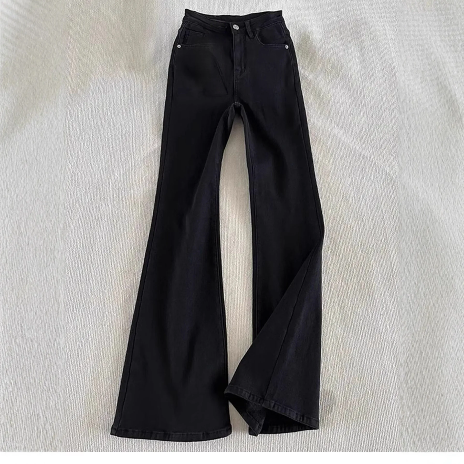 American Retro Buckle Design Spring And Autumn Washed Micro-Flare Jeans Women's High-Waisted Hip-Hop Loose Wide Leg Jeans Unisex