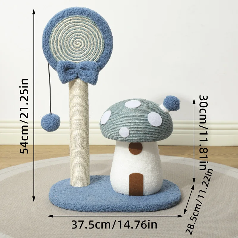 Best-selling Cute Mushroom House Cat Scratching Post with Lollipop Design Sisal Paw-smoothing Post for Cats To Relieve Boredom