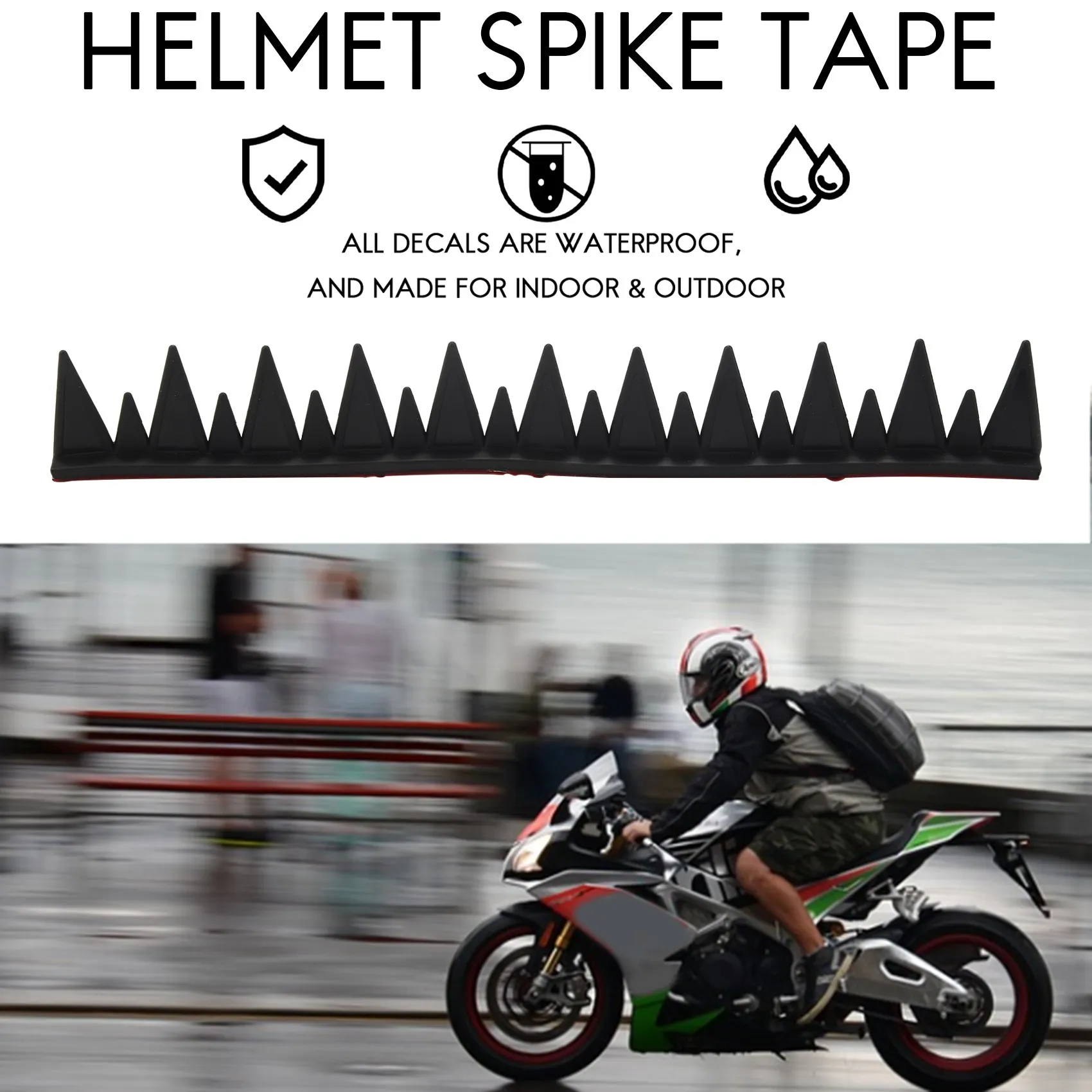Stable-Reflective Motorcycle Helmet Mohawk Spikes Rubber With Red Helmet Decals(Helmet Not Included)