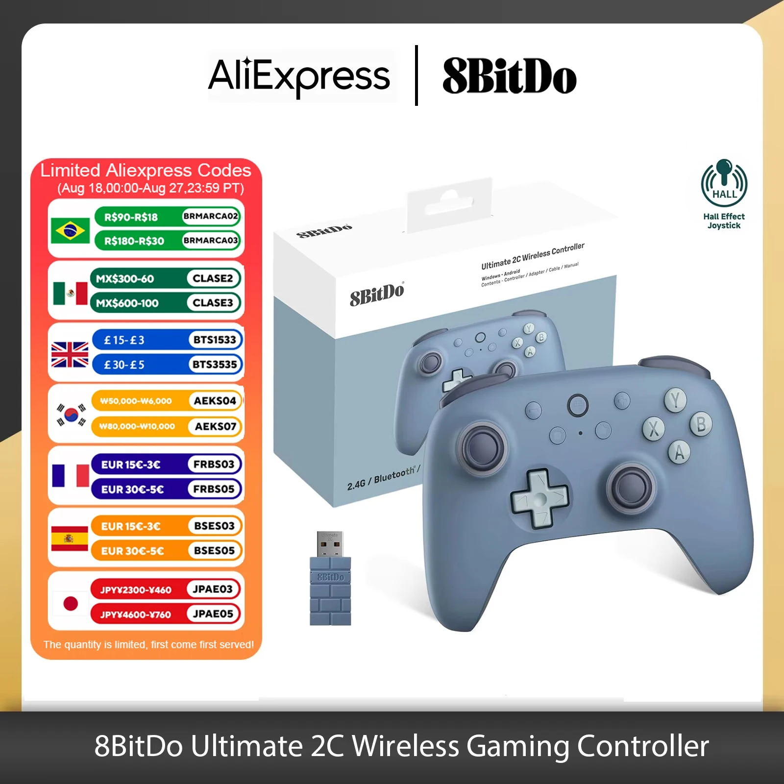 8bitdo-nuovo Controller di gioco Wireless 2.4G Ultimate 2C con Joystick effetto Hall per PC Steam Deck Raspberry Pi Android