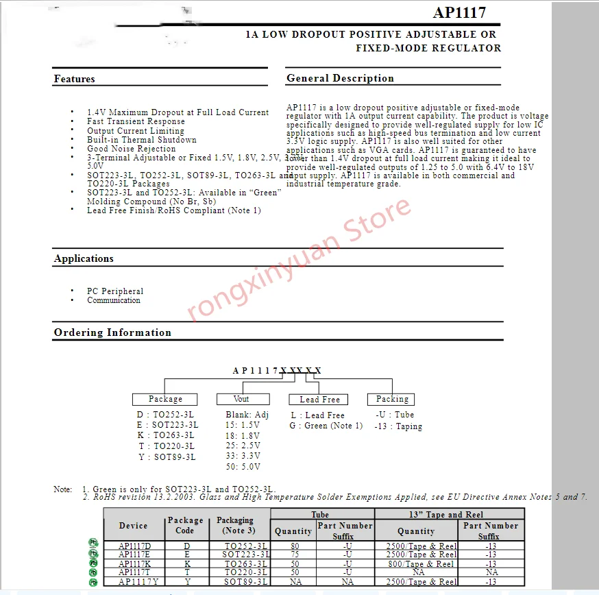 20 шт. AP1117 AP1117D50G-13 AP1117D50L-13 AP1117D33G-13 AP1117D33L-13 AP1117D25G-13 AP1117D18G-13 AP1117D18L-13 AP1117DG-13 Новый