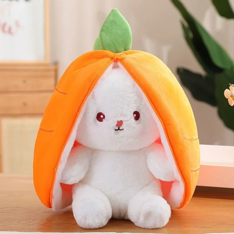 

25cm Cute Strawberry Carrot Rabbit Plush Toy Stuffed Creative Into Fruit Transform Baby Cuddly Bunny Doll for Kid Birthday Gift