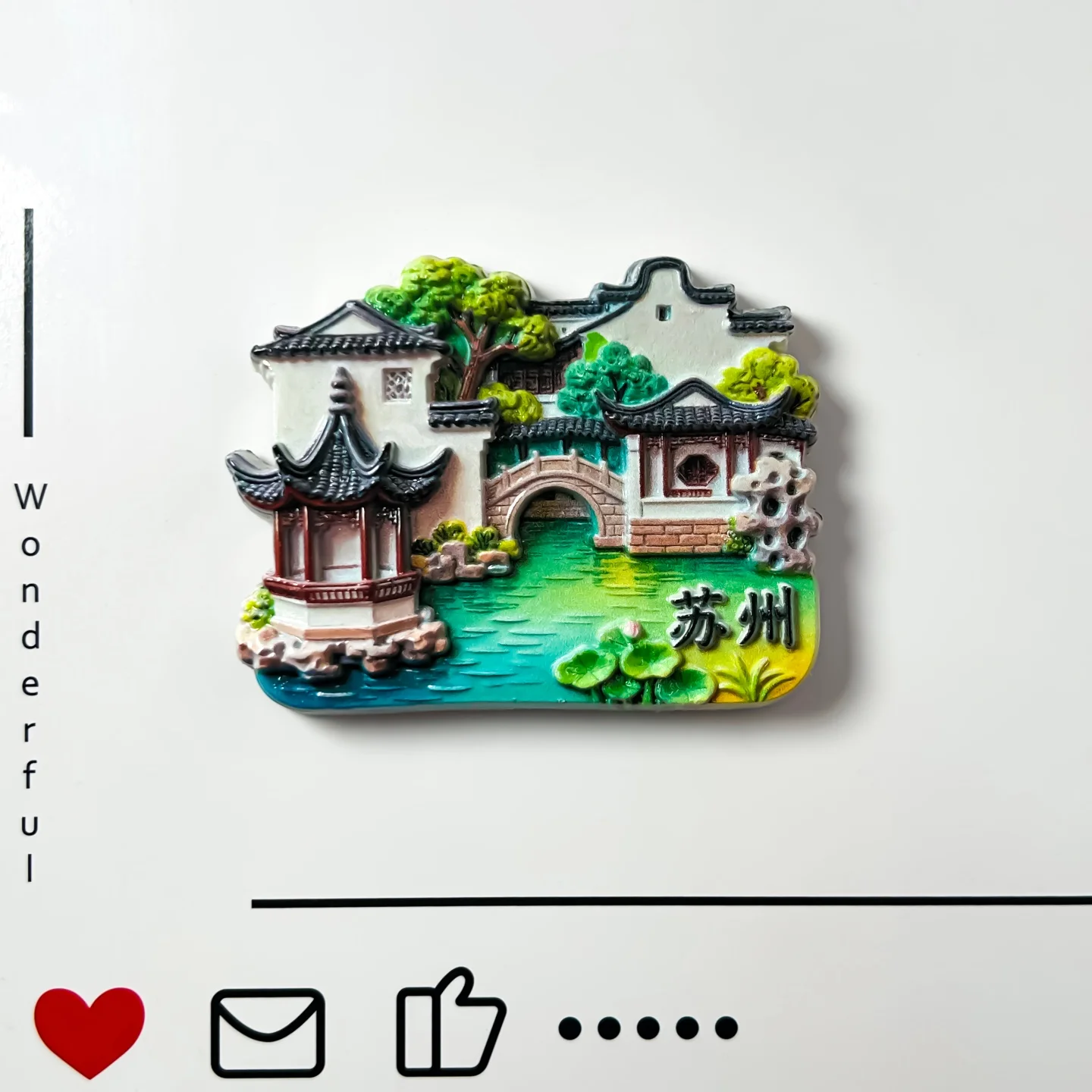 China, Jiangsu, Suzhou, Jiangnan, garden scenery, creative decorations, classical landscapes, refrigerator stickers