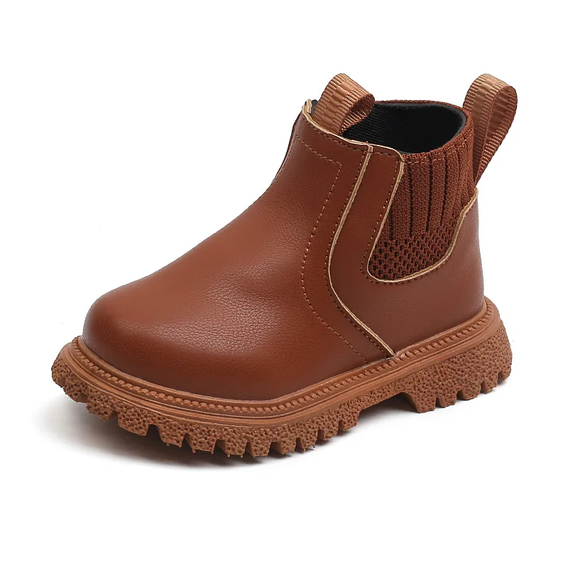 Bottes courtes coordonnantes de style britannique pour enfants, chaussures en cuir, fermeture à glissière latérale, design unique, garçons et filles, mode