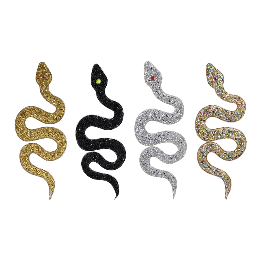 Snake-Shaped Rhinestones Trim Beaded Applique Iron on Patches Hot Fix DIY Clothing Accessories for Bags Wedding Dress 2pieces