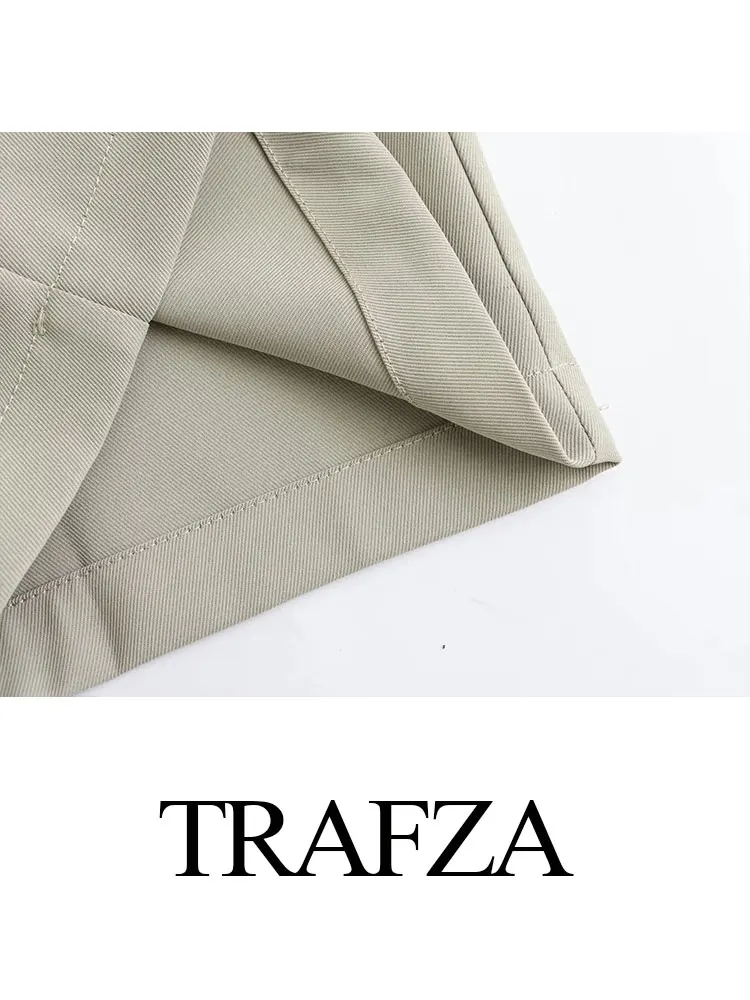 TRAFZA Women Vintage Solid Casual Loose Pants High Waist Zipper Fly Trousers Office Lady Straight Pants Female Fashion Chic Pant