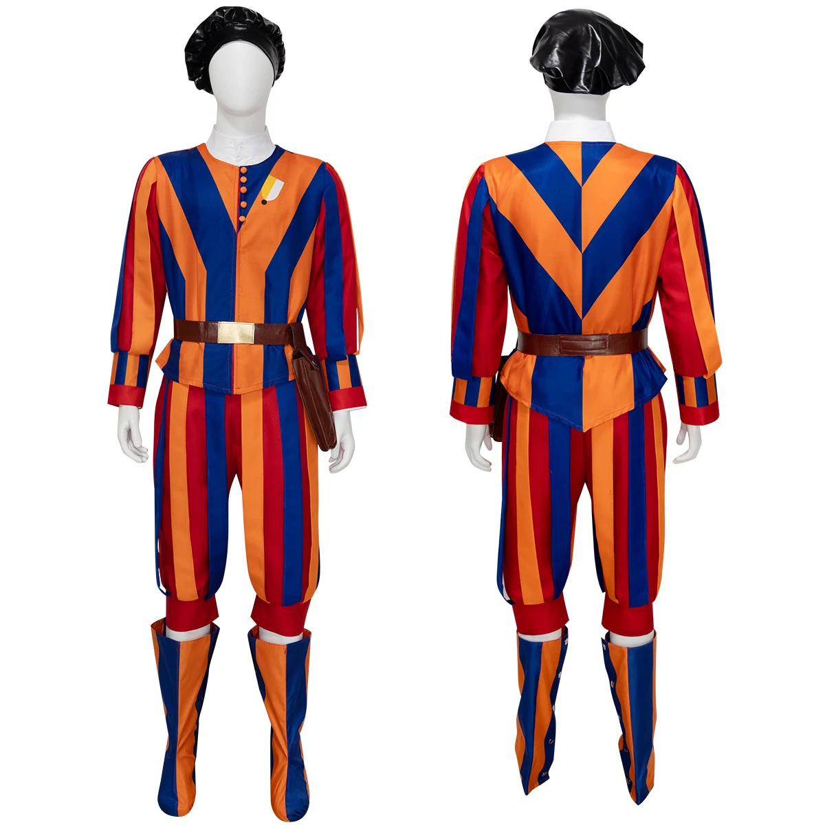 

IN STOCK Vatican City Guardsmen Pontifical Papal Swiss Guard Uniform Cosplay Costume Tricolor Full Dress Uniform & Black Beret