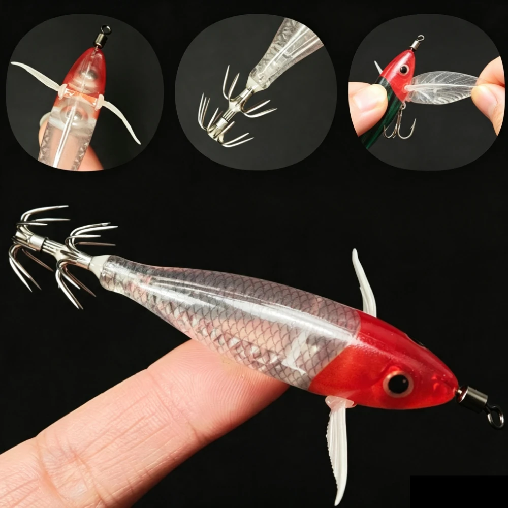 10 Stück/Set 8cm/5,6g Leuchtender Tintenfisch-Jighaken Garnelen-Angelköder Meeresangelzubehör Künstlicher Köder Oktopus-Köder – Detail 2