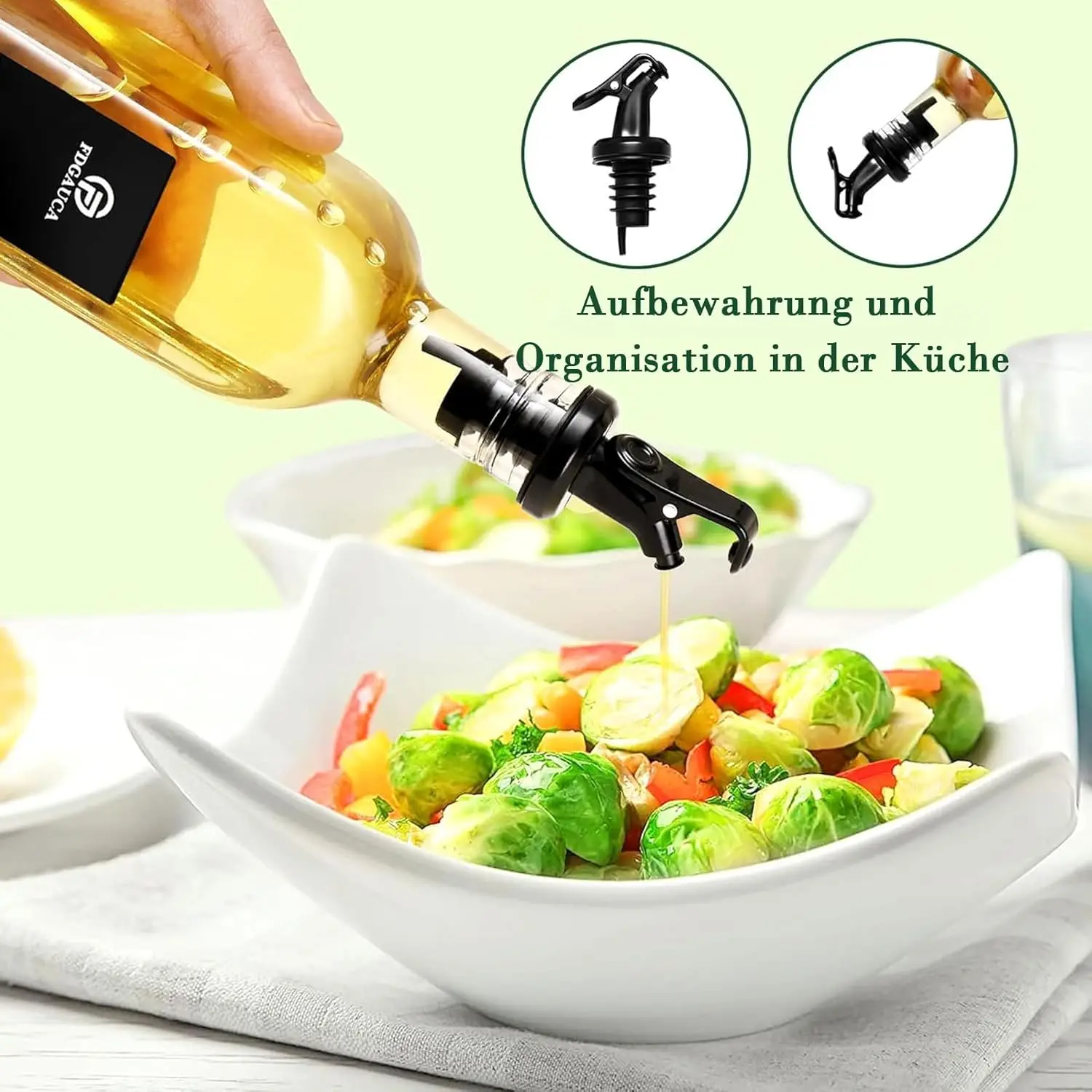 160 ml Ölflasche aus Glas, auslaufsicher, für die Küche, Gewürze, Sojasauce, Essigflasche, transparente Olivenölflasche mit schwarzen Etiketten – Detail 4