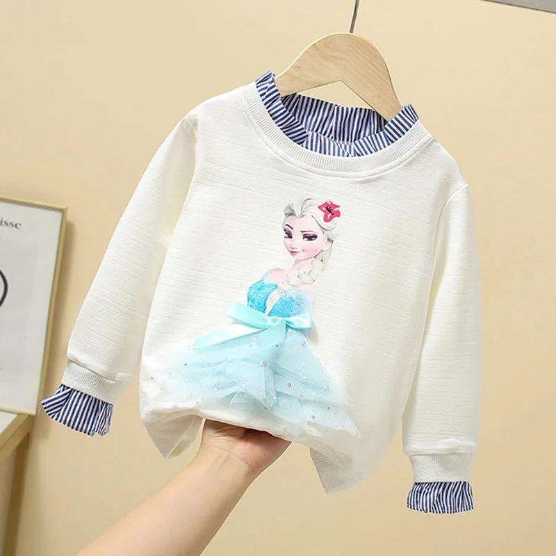 

Quality Cotton Disney Tee Shirt Autumn New Girl Clothing for Children T-shirt Girls Long Sleeve Kids Tops Frozen Elsa Clothes