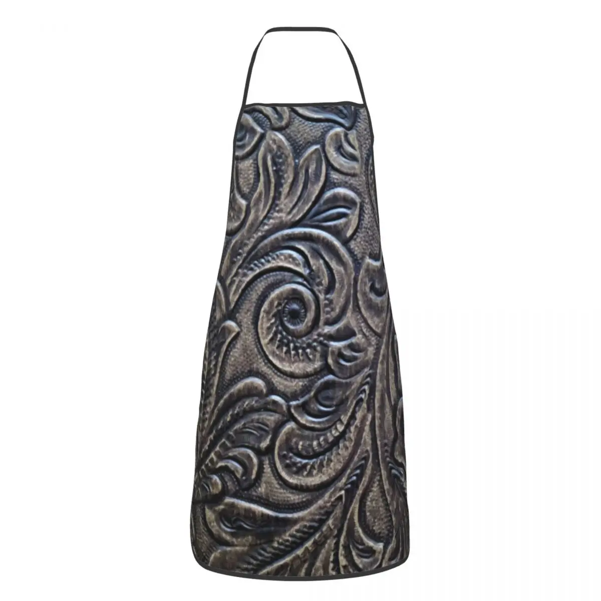 Brown Embossed Tooled Leather Floral Pattern Apron Men Women Vintage Textures Kitchen Chef Bib Tablier Cuisine Cooking Baking