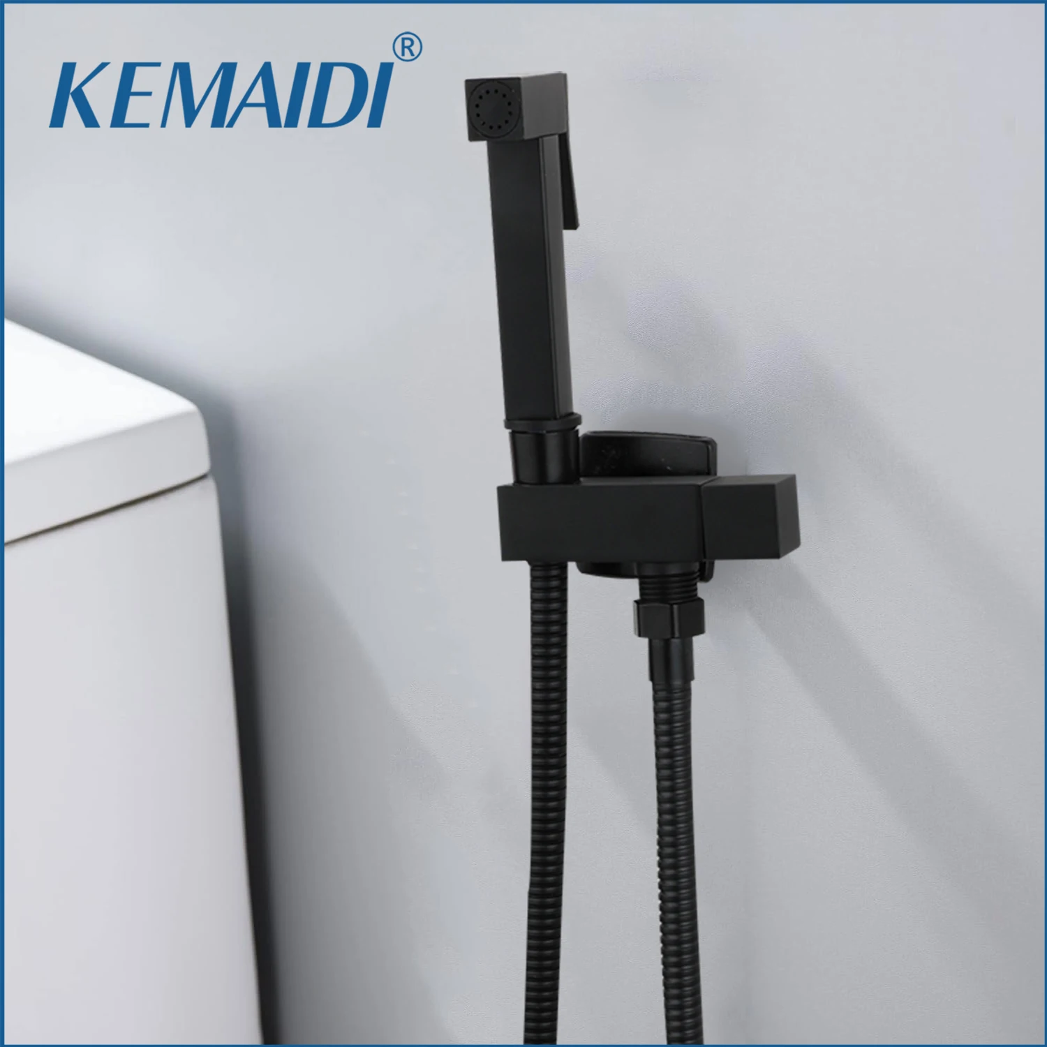 KEMAIDI Black Bidet Sprayer Set Cold Water Bidet Sprayer Faucet for Toilet Stainless Steel Square Handheld Bidet Attachment Set