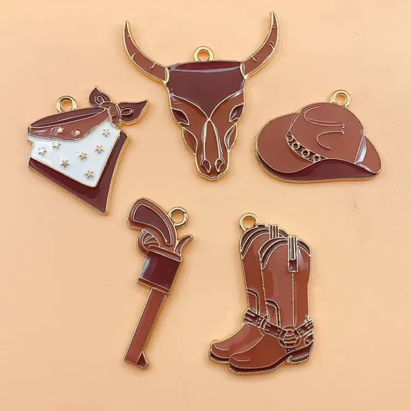 10pcs Cowboy Boot Hat Gun Scarf Cow Charm for Jewelry Making Enamel Necklace Earring Pendant Diy Accessories Gold Plated