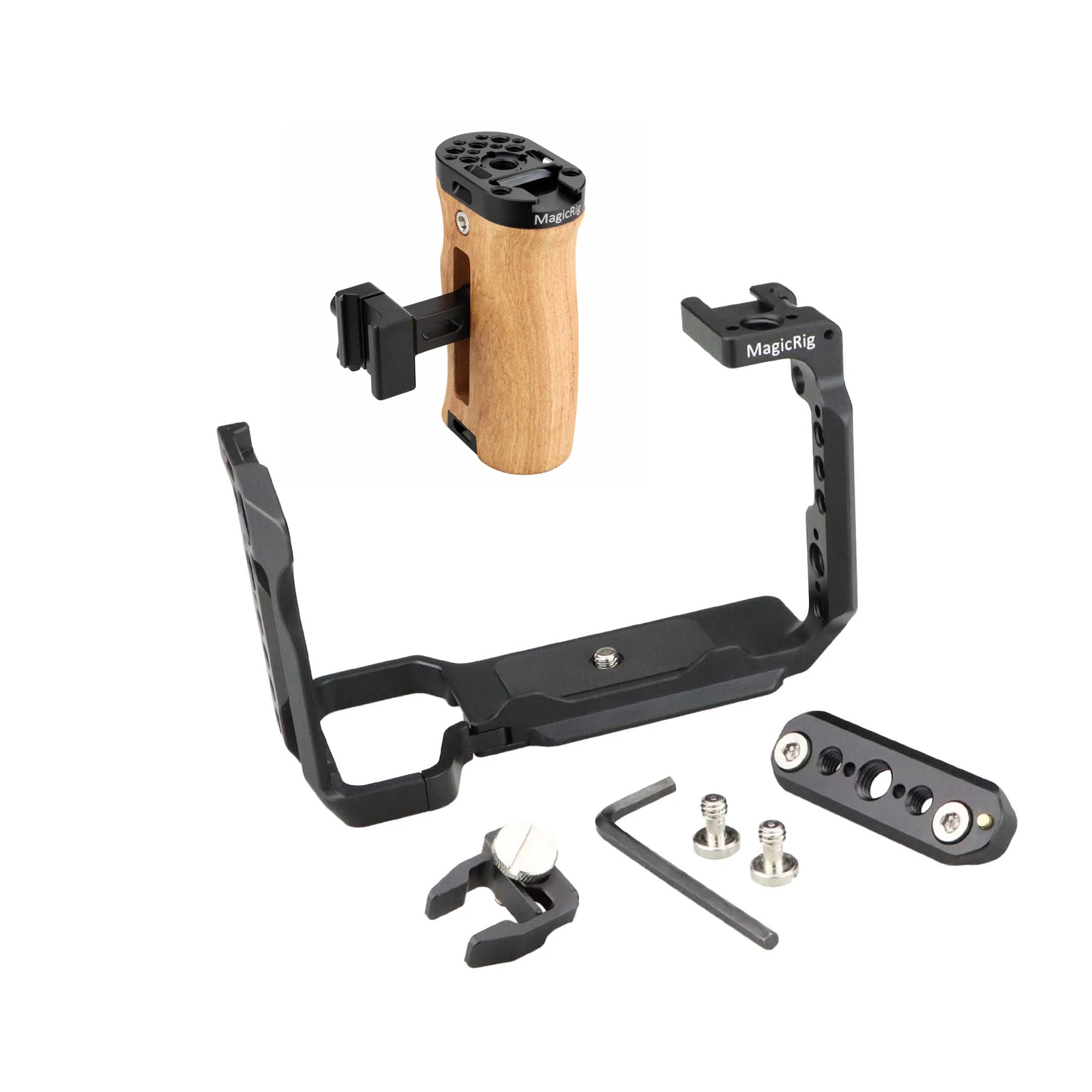 MAGICRIG FX30 Cage Kit for Sony FX30 / FX3 Camera with Wooden Side Handle, Cable Clamp, NATO Rail, Cold Shoe Mount