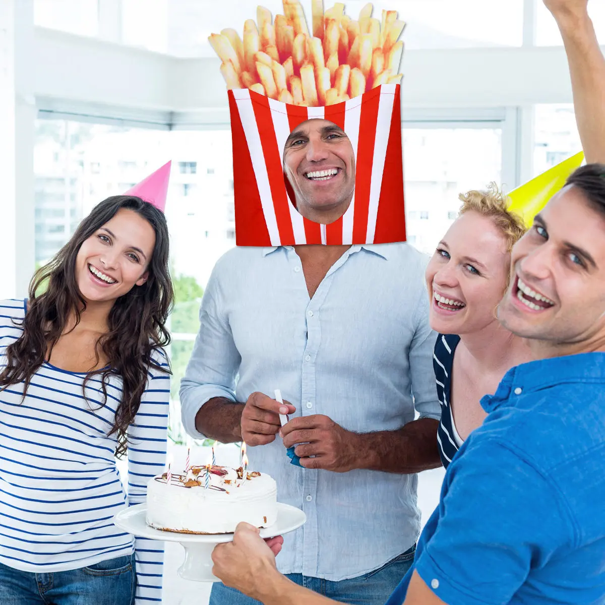 1 Stück Pommes-Frites-Hut Kreative Lebensmittel-Kopfbedeckung Party Lustiges Cosplay-Kostüm Halloween Weihnachten Karneval Zubehör