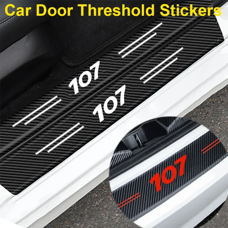 Carbon Fiber Car Sill Anit Kick Film Trunk Guard Protective Decals for Peugeot 107 Logo Front Rear Door Threshold Stickers