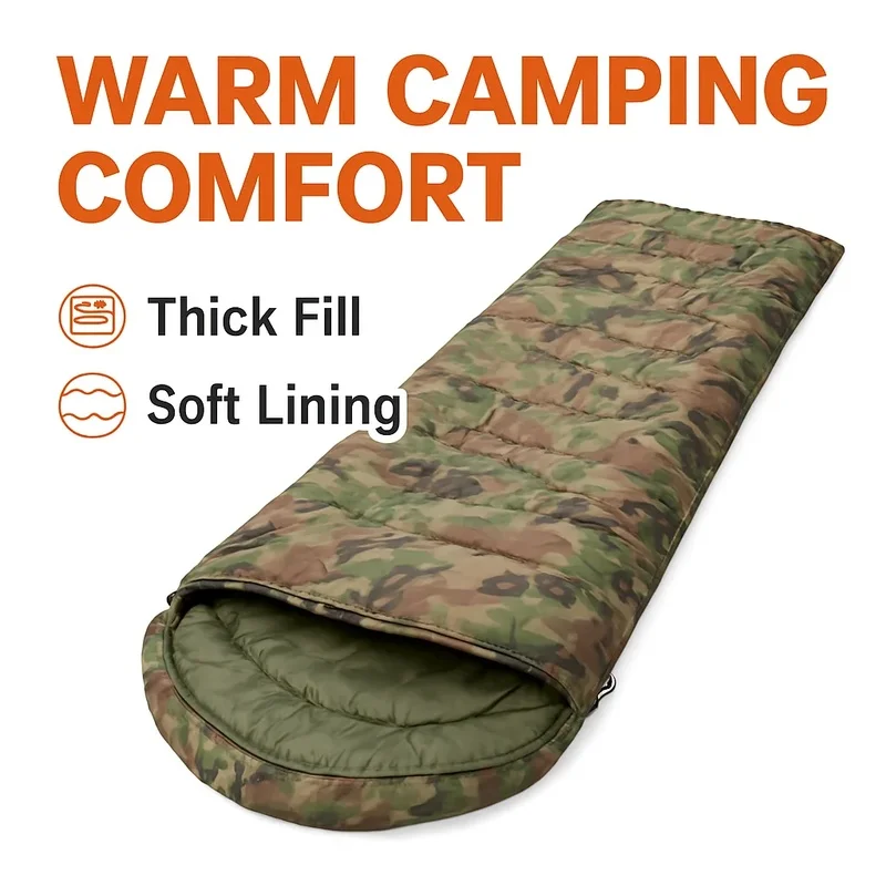 Camouflage Envelope Sleeping Bag Hooded Warm Outdoor Camping Sleeping Bag