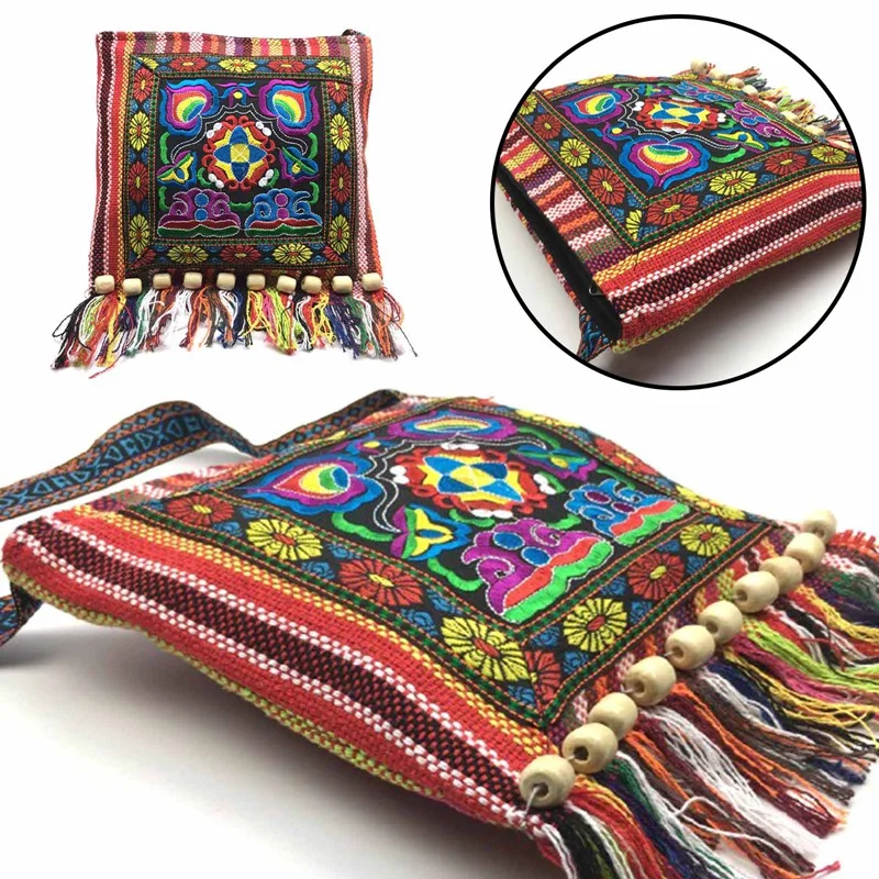 الرجعية التطريز بوهو حمل رسول العرقية شرابة حقيبة الكتف الهبي Crossbody