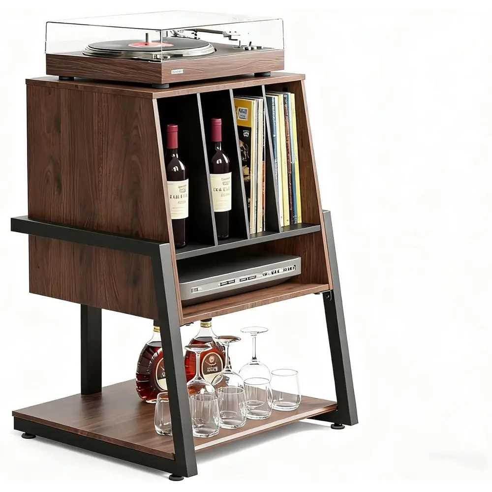 

Vintage-Style Record & Wine Bar Cabinet with Turntable Stand and Storage
